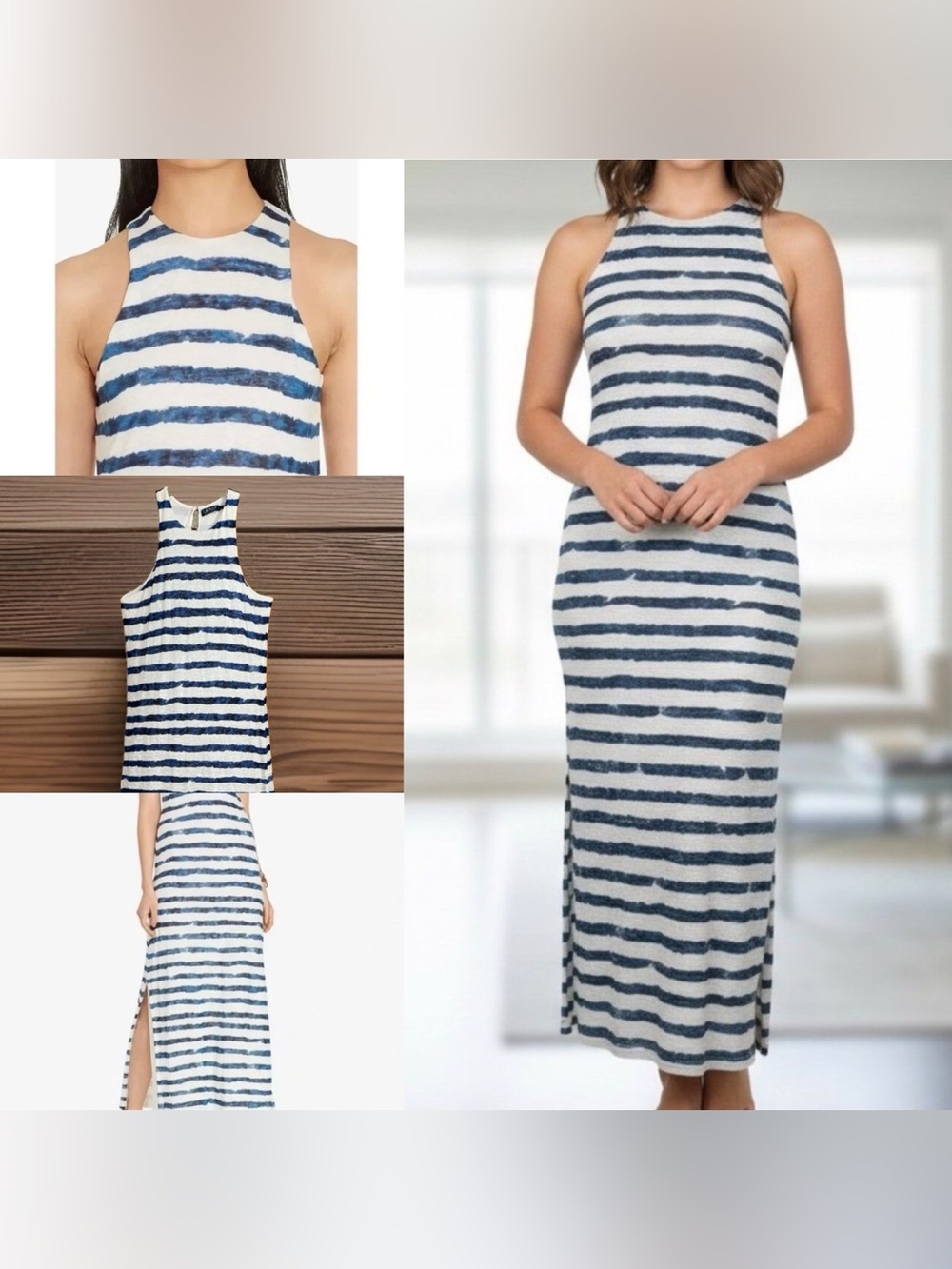 Lauren Ralph Lauren Navy and White Striped Halter Maxi Dress